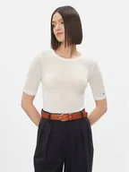 Koszulki i topy damskie - Tommy Hilfiger T-Shirt Slim Soft Tencel C-Nk 1/2Slv WW0WW39789 Écru Slim Fit - miniaturka - grafika 1