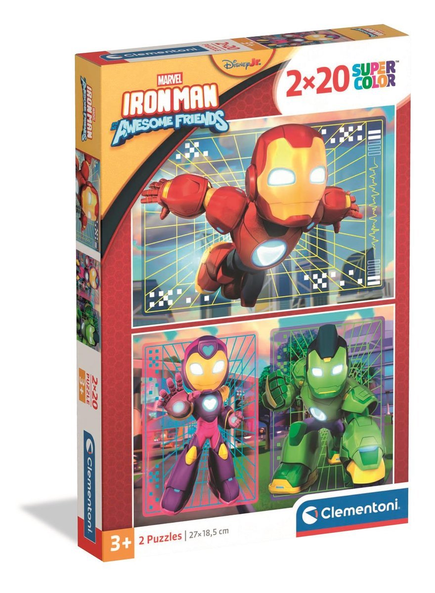 Clementoni, Puzzle 2X20 Super Kolor Iron Man And His Awesome Friends 24828