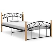 Łóżka - vidaXL Lumarko Rama łóżka, czarny metal i lite drewno dębowe, 120x200 cm 324927 - miniaturka - grafika 1