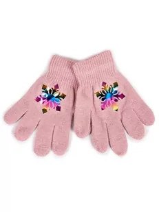 Rękawiczki Dziewczęce Pięciopalczaste Różowe Z Hologramem Śnieżynką 12 Cm Yoclub - Rękawiczki dla dzieci - miniaturka - grafika 1