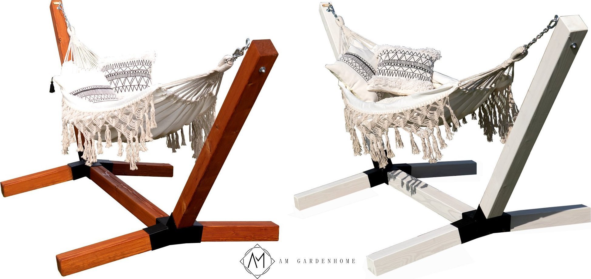 am-gardenhome Hamak bawełniany Boho + Stelaż XXL 94x94