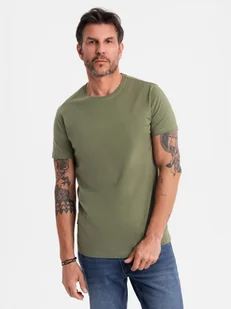 T-shirt męski klasyczny bawełniany BASIC - khaki V6 OM-TSBS-0236 XL - Koszulki męskie - miniaturka - grafika 1
