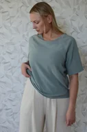 Koszule damskie - Bluzka len/wiskoza w kolorze zielonego jadeitu - miniaturka - grafika 1