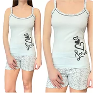 Piżamy damskie - Piżama damska ramiączka niebieska spodenki love L/XL - miniaturka - grafika 1