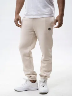 Spodnie Dresowe Męskie Bawełniane Modne Beżowe Jigga Wear Black Crown L - Spodnie sportowe męskie - miniaturka - grafika 1