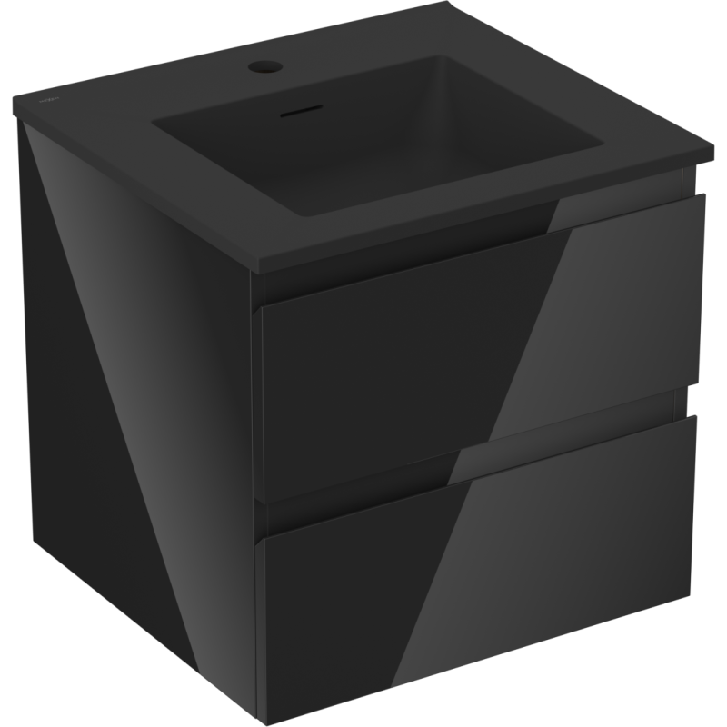 Mexen Orio szafka łazienkowa 50 cm z umywalką Otis, 2 szuflady, czarna połysk/czarna mat - 91A10-05047-2-BFF70-W18M71