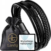 Bransolety męskie - PREMIUM Czarna Skórzana Bransoletka Męska Elegancka Magnes STAL NIERDZEWNA - miniaturka - grafika 1