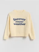 Swetry dla dziewczynek - Reserved - Sweter z napisem - złamana biel - miniaturka - grafika 1