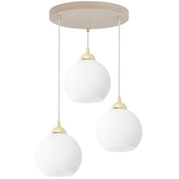 Lampa Wisząca Sufitowa Żyrandol Beżowo-złoty Białe Szklane Kule Glamour