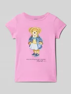 Koszulki dla dziewczynek - T-shirt z nadrukiem z motywem i logo - miniaturka - grafika 1