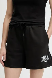 Puma szorty damskie kolor czarny z nadrukiem high waist 685038 - Spodnie sportowe damskie - miniaturka - grafika 1