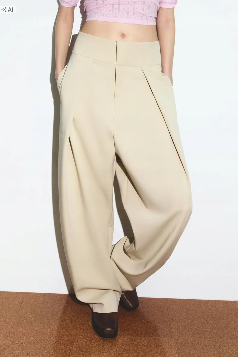 ZARA BEŻOWE SPODNIE ELEGANCKIE PALAZZO Z WYSOKIM STANEM XS 1ŁA
