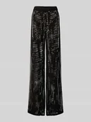 Spodnie damskie - Spodnie z szeroką nogawką z koronki szydełkowej z ażurowym wzorem - miniaturka - grafika 1