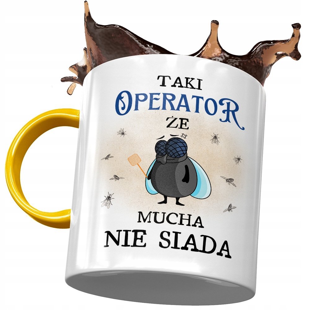 Kubek Żółty Dla Operatora że Mucha Nie Siada z Nadrukiem ze Zdjęciem + Opakowanie na prezent (wzór 01)