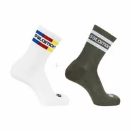 Skarpetki i podkolanówki sportowe - Skarpety Salomon 365 Crew 2 Pack White / Matrini Olive - miniaturka - grafika 1