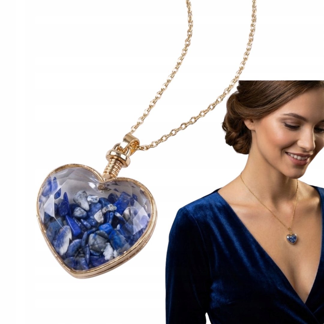Naszyjnik Serce Lapis Lazuli Elegancki Amulet Prezent Talizman Niebieski