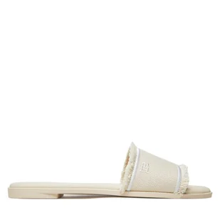 Klapki Tommy Hilfiger Fringe Canvas Flat Sandal FW0FW08908 Beżowy - Klapki i japonki damskie - miniaturka - grafika 1