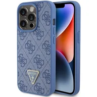Etui i futerały do telefonów - Guess GUHCP15LP4TDPB iPhone 15 Pro 6.1" niebieski/blue hardcase Leather 4G Triangle Strass - miniaturka - grafika 1
