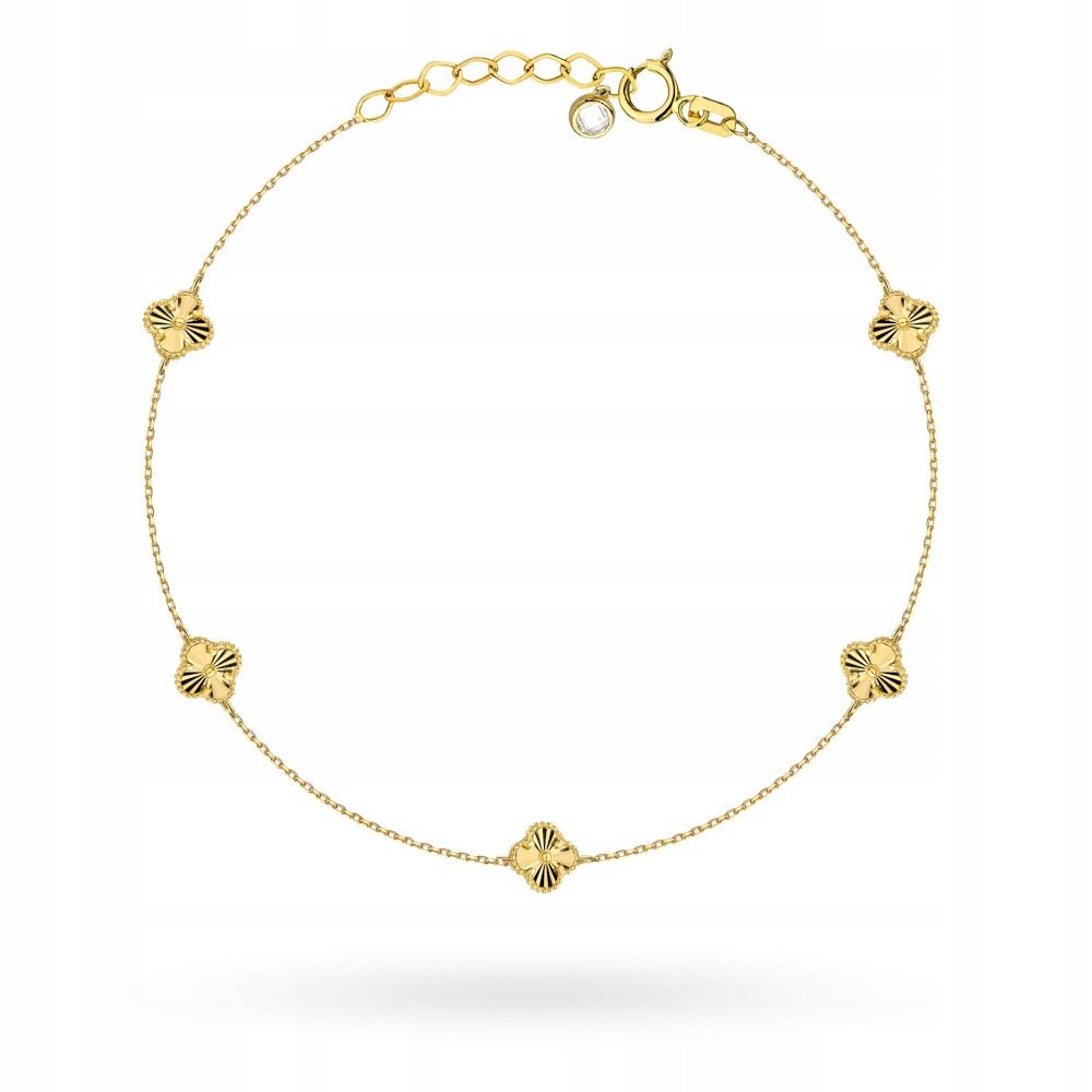 Bransoletka złota 585 z DIAMENTOWANYMI koniczynkami 1.97g Koniczynki 14kt
