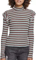 Koszulki i topy damskie - Urban Classics Damska koszulka z długim rękawem w paski z falbankami i dekoltem w serek, wielokolorowy (White/Green/Firered 01316), 5XL Duże rozmiary - miniaturka - grafika 1