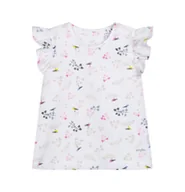 Bluzki dla niemowląt - Bluzka z ozdobnymi rękawkami dla dziecka do 2 lat, z motywem roślinnym i ptaszkami, biała - miniaturka - grafika 1