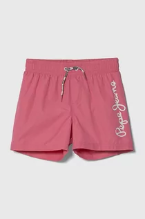 Spodnie i spodenki dla chłopców - Pepe Jeans szorty kąpielowe dziecięce LOGO SWIMSHORT kolor różowy - grafika 1