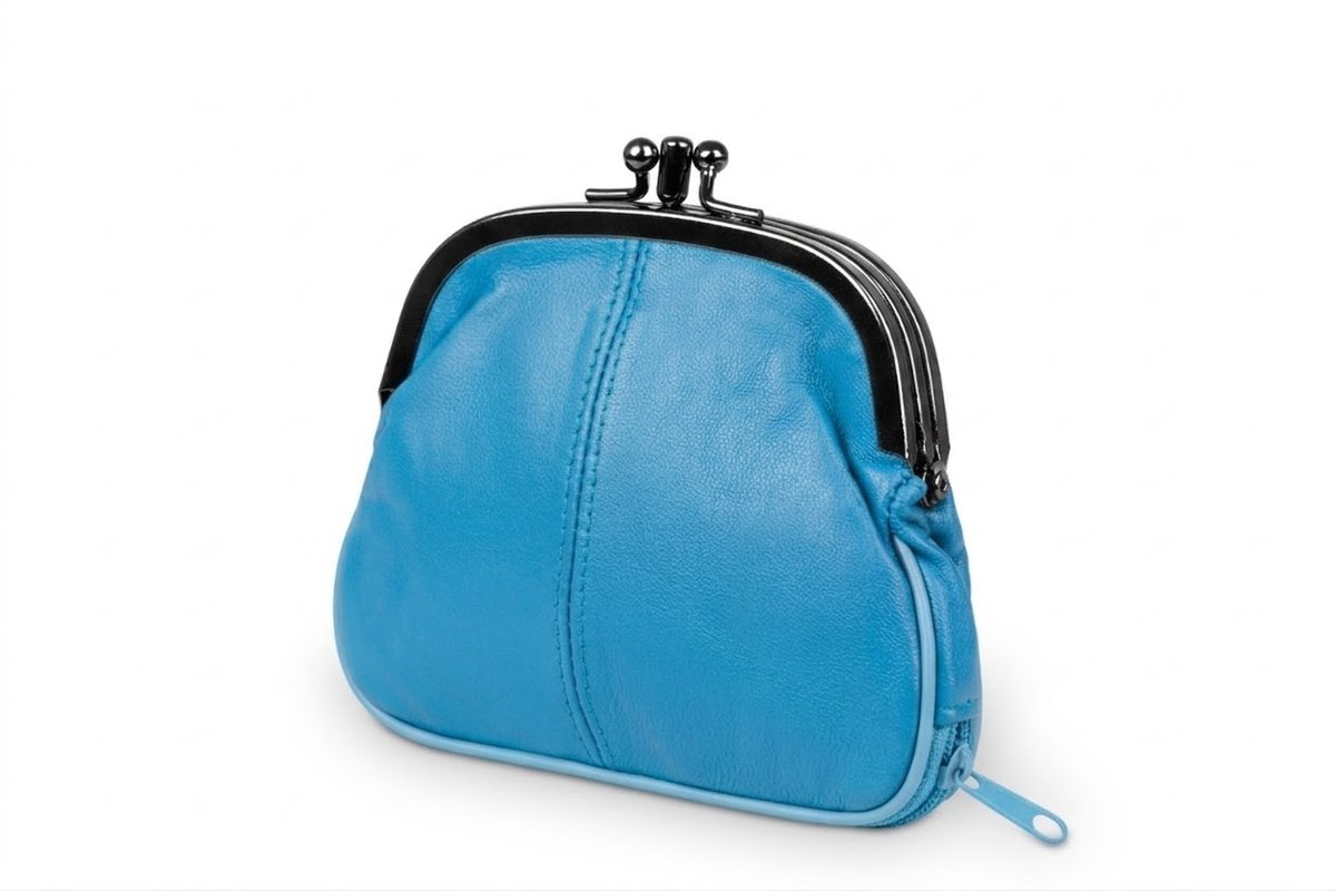 Średnia Portmonetka Skórzana Kaletnik Błękitna