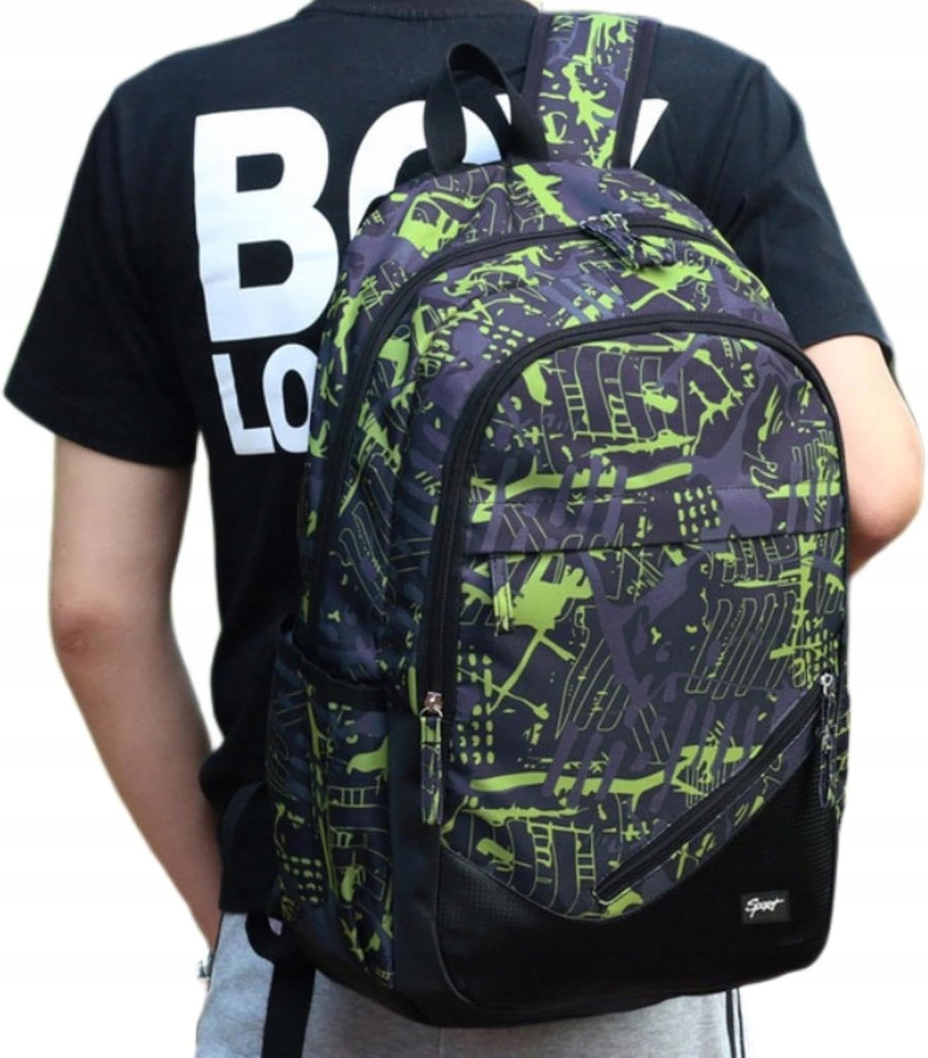 Plecak Szkolny Młodzieżowy Czarno Zielony