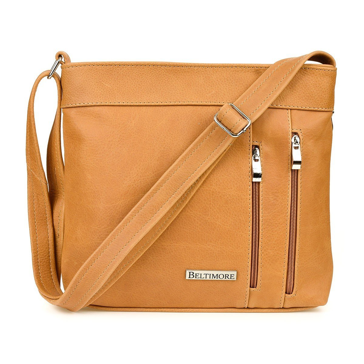 Torebka skórzana camelowa listonoszka damska Beltiomore X95 brązowy, beżowy
