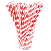 Słomki do napojów - Słomka papierowa w biało-czerwone paski 12 sztuk - miniaturka - grafika 1