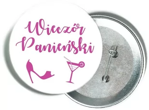 Przypinka biała z różowym napisem i grafiką na Wieczór Panieński - Wieczór panieński i kawalerski - miniaturka - grafika 1