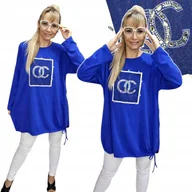 Bluzki damskie - DŁUŻSZA BLUZKA TUNIKA DAMSKA duży rozmiar cyrkonie srebro 50 52 5XL 3094 - miniaturka - grafika 1