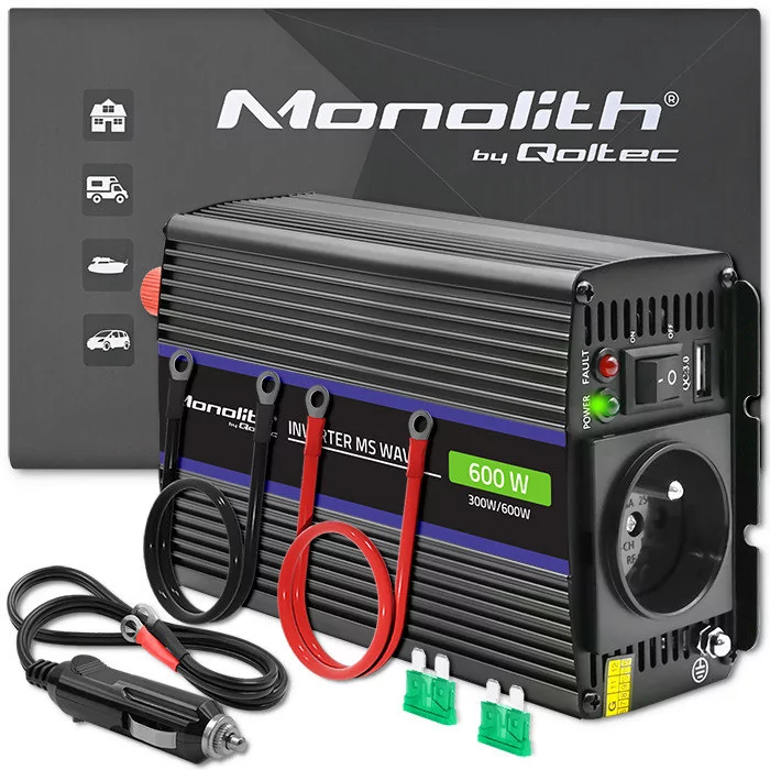 Qoltec Monolith 600 MS Wave 12V na 230V 300/600W USB