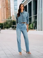 Spodnie damskie - Sinsay - Jeansy high waist - niebieski - miniaturka - grafika 1