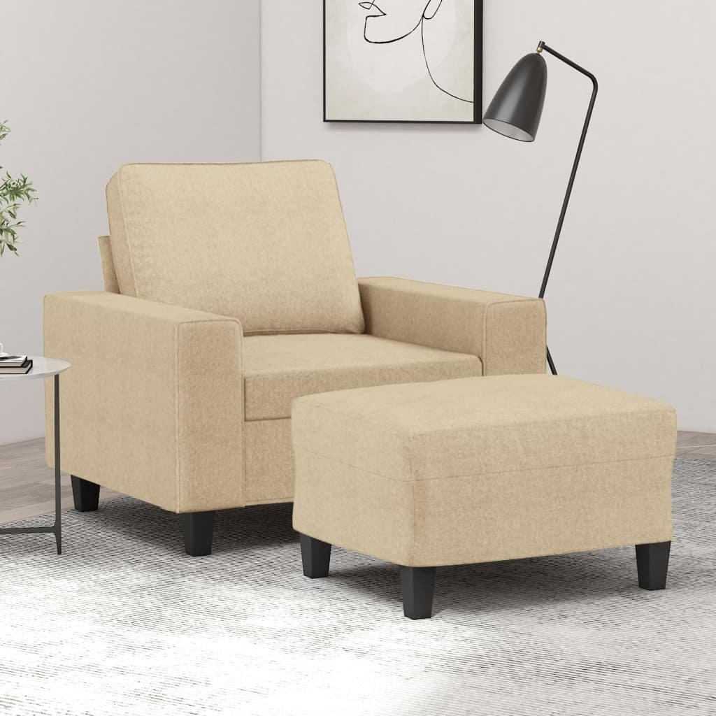 vidaXL vidaXL Fotel z podnóżkiem, kremowy, 60 cm, obity tkaniną
