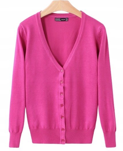 Sweter Damski Sweterek Rozpinany Kardigan Wiosna Jesień Dzianinowy Różowy