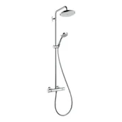 Zestawy prysznicowe - HANSGROHE Zestaw prysznicowy Croma 220 1jet ścienny z termostatem i deszczownicą chrom 27185000 - miniaturka - grafika 1