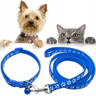Smycze dla psów - SMYCZ DLA PSA KOTA Z OBROŻĄ DZWONECZKIEM SOLIDNA ZESTAW DLA MAŁEGO PSA KOTA - miniaturka - grafika 1