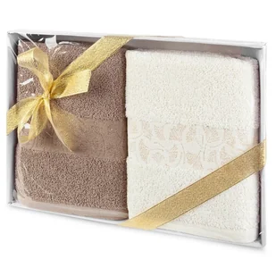 Komplet ręczników w pudełku 2szt. 50x90 kremowy brązowy jasny 450g/m2 - Ręczniki - miniaturka - grafika 1