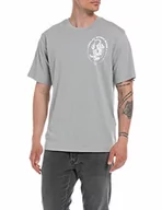 Koszulki męskie - Replay T-shirt męski z krótkim rękawem z nadrukiem, 111 jasnoszary, XXL - miniaturka - grafika 1