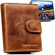 Portfele - Portfel męski skórzany elegancki ze skóry naturalnej z RFID na prezent klasyczny Peterson brązowy - miniaturka - grafika 1
