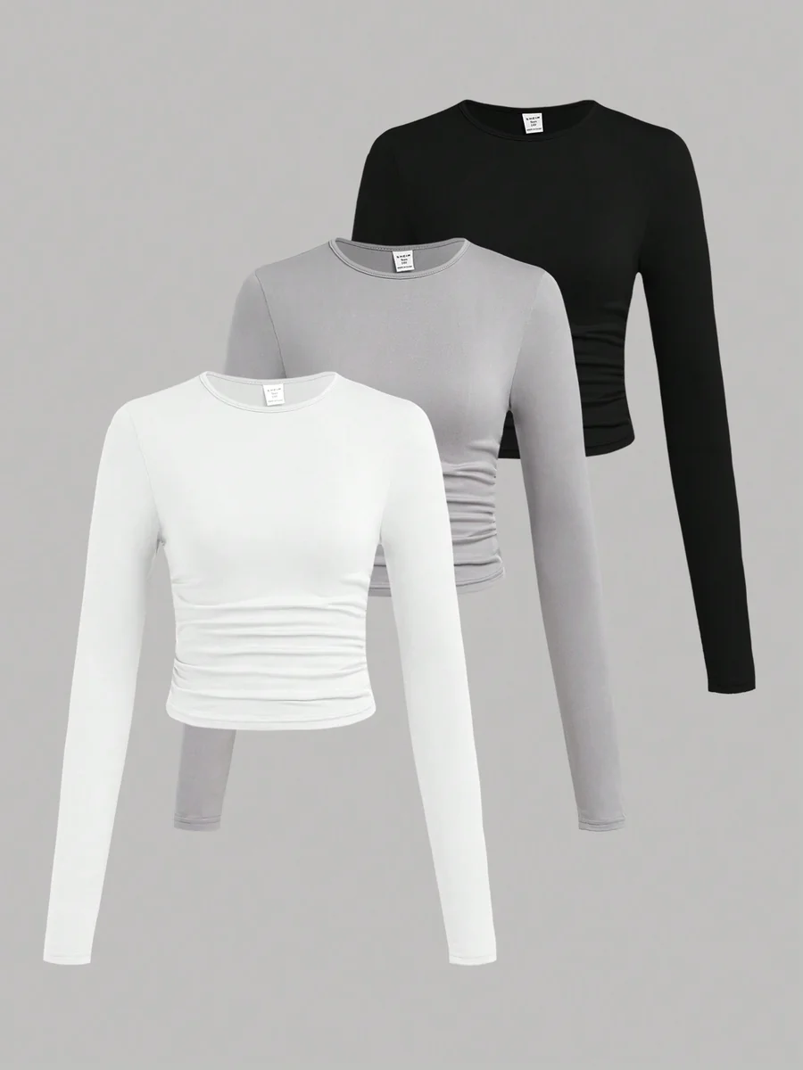 SHEIN BLUZKA DAMSKA Z DŁUGIM RĘKAWEM I MARSZCZENIAMI 3 PACK 166-170 11MA