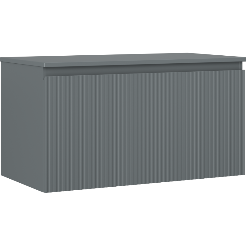 Mexen Rivel szafka łazienkowa podumywalkowa 90 cm z blatem, 1 szuflada, ryflowana , grafit mat - 91A20-09047-1-BFC66