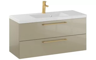 Szafka Wisząca Z Umywalką RON 100 cm - Cappuccino Wysoki Połysk - Uchwyty Złote Szczotkowane - Szafki łazienkowe - miniaturka - grafika 1