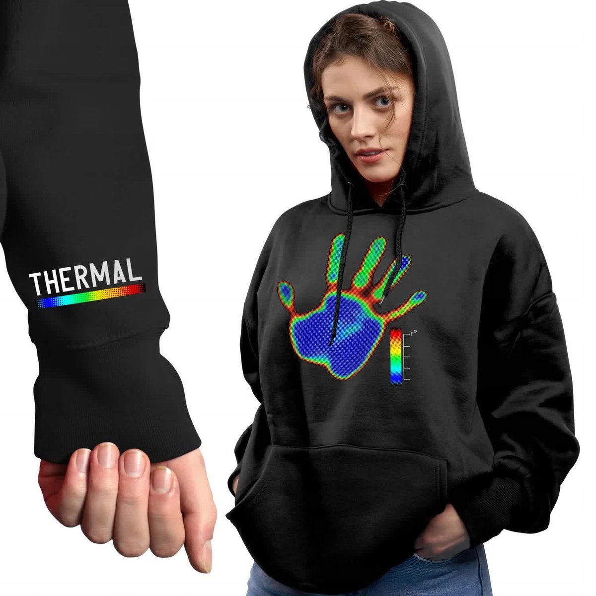Czarna Bluza Damska Z Kapturem THERMAL Rozmiar M WIELE WZORÓW