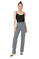 Spodnie damskie - Trendyol Damskie Spodnie Miętowy Wysoki stan Spodnie szyte, Miętowy, 38 - miniaturka - grafika 1