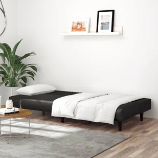 2-osobowa sofa, czarna, sztuczna skóra - Sofy i kanapy - miniaturka - grafika 4