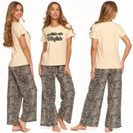 Piżamy damskie - Piżama Damska Bawełna Szerokie Spodnie Dzwony Panterka Krótki Rękaw S MORAJ - miniaturka - grafika 1