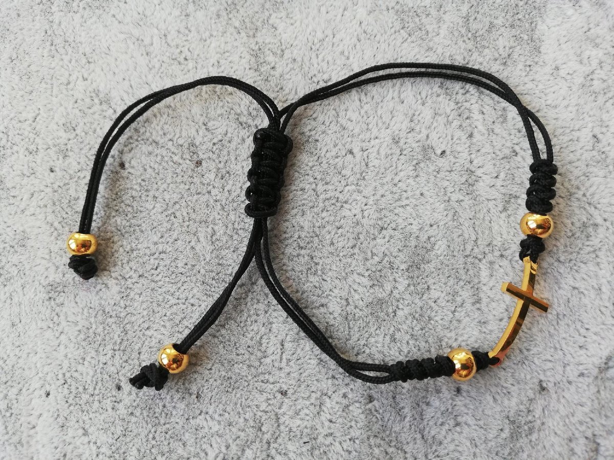 Bransoletka Regulowana Krzyż Stal Złota