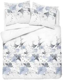 Detexpol Pościel satynowa 220x200 biała niebieska kwiaty 4397 A Home Satin 122 - Pościel - miniaturka - grafika 1
